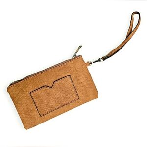 🆕️ Western Boutique Soft Faux Leather Croc Textured Tan Zip Wristlet Wallet Bag